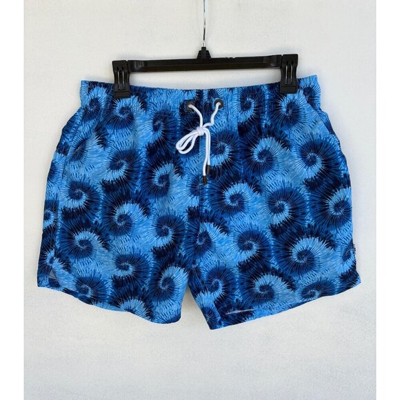 Bonni Beemers Mens Large Blue Tie-Dye Swim Shorts With Elastic Waist & Drawstrin - Picture 1 of 7
